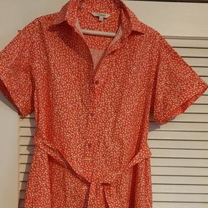 Orange Dotted Tucker Shirtdress, sz xs